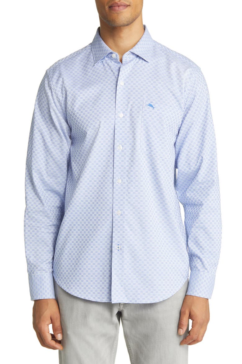 Big & Tall Sarasota Ventura Stripe Sport Shirt, Main, color, BLUES