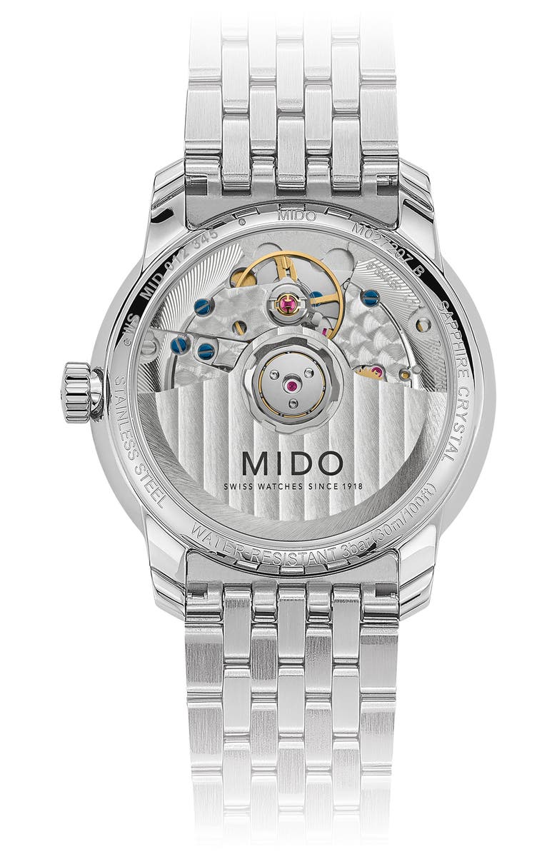 MIDO Baroncelli Heritage Smiling Moon Bracelet Watch, 33mm, Alternate, color, Silver/ White