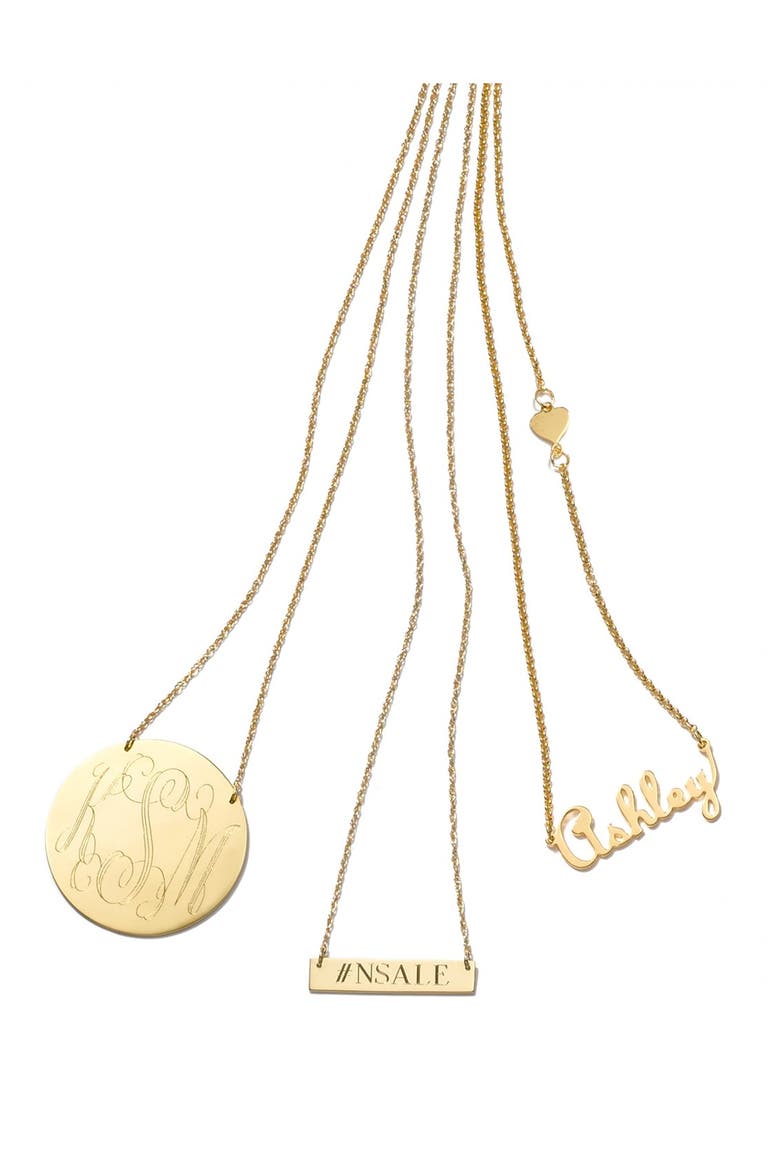 'Block Font' Personalized Bar Pendant Necklace, Alternate, color, GOLD