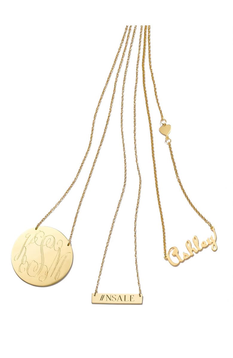 Moon and Lola 'Block Font' Personalized Bar Pendant Necklace, Alternate, color,