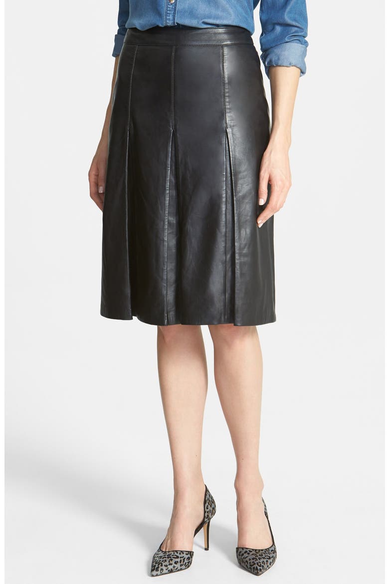 Pleat Leather Skirt, Main, color, BLACK