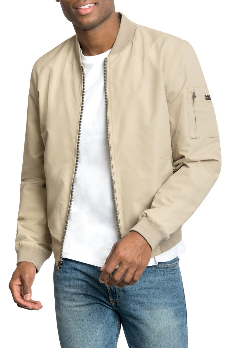 Michael Kors Alba Taslan Bomber Jacket, Main, color, Khaki