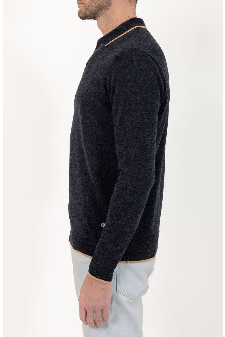 Johnny Collar Long Sleeve Wool Polo, Alternate, color, CHARCOAL