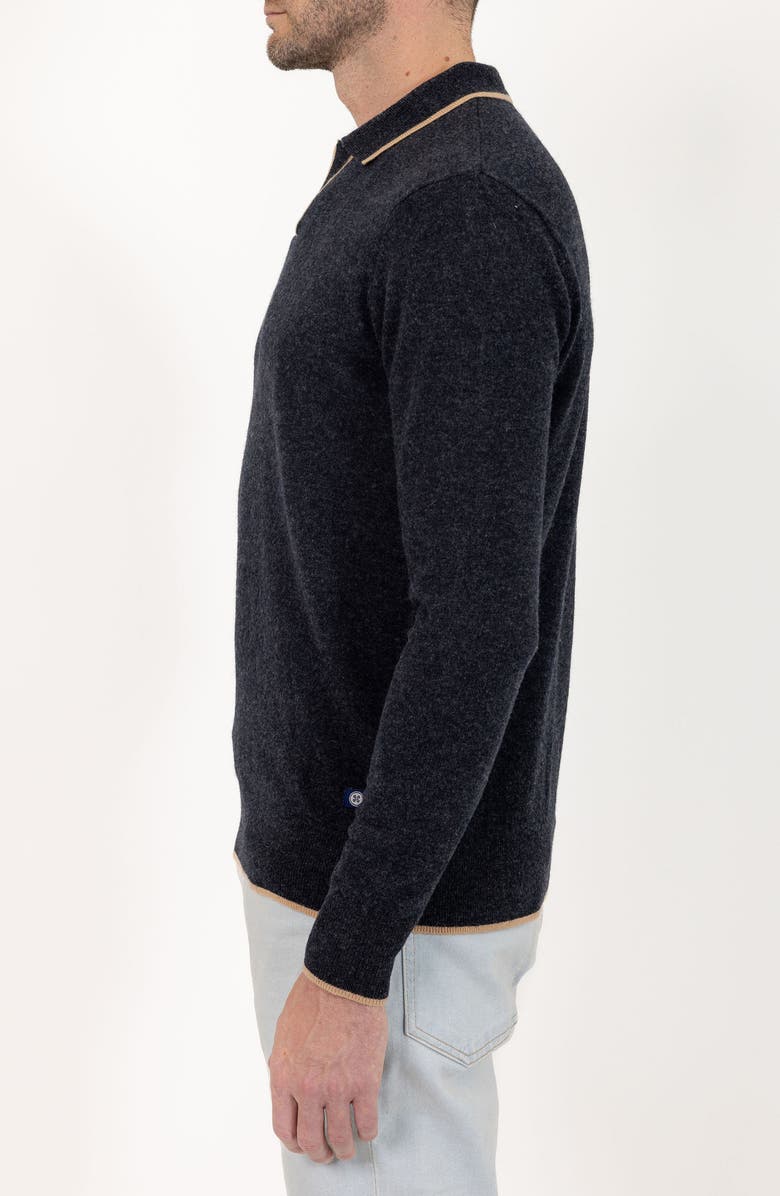 PINO BY PINOPORTE Johnny Collar Long Sleeve Wool Polo, Alternate, color, Charcoal