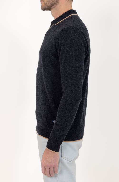 Pino By Pinoporte Johnny Collar Long Sleeve Wool Polo In Charcoal