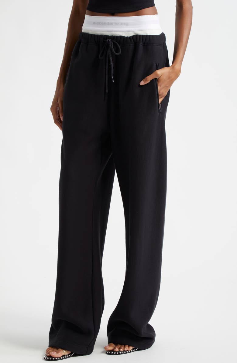Alexander Wang Logo Elastic Waist Wide Leg Cotton Sweatpants, Alternate, color, 