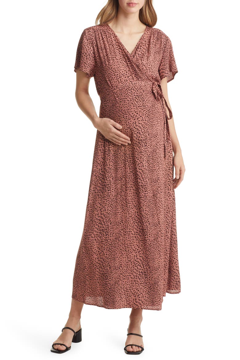 Maternity Wrap Dress, Main, color, RUST