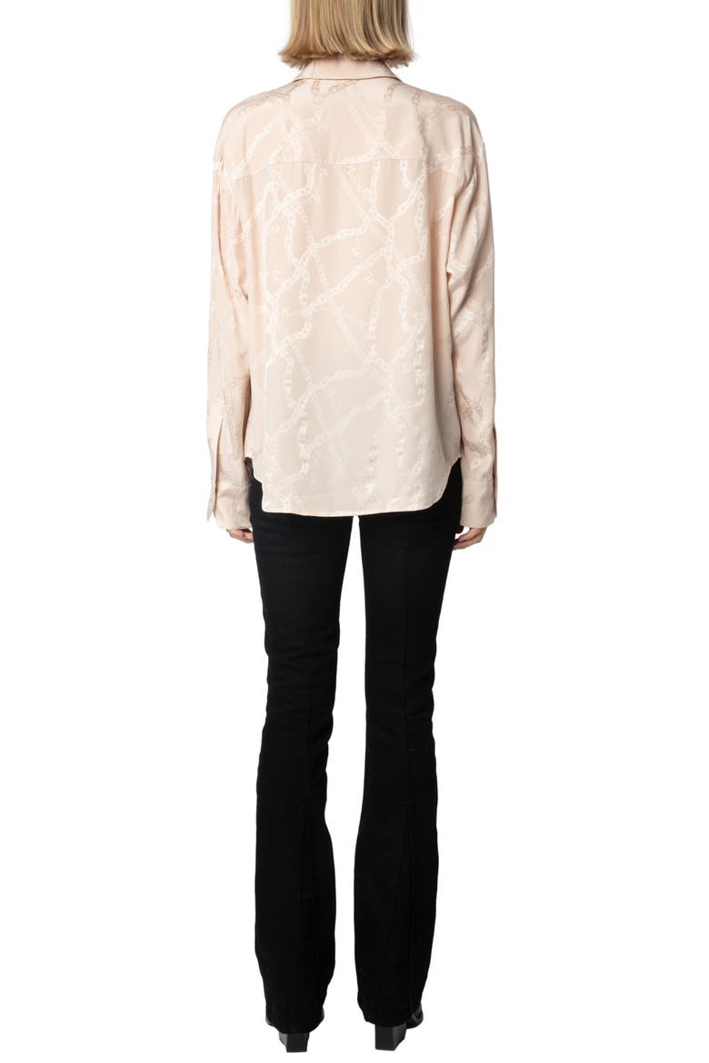Morning Chain Jacquard Silk Button-Up Shirt, Alternate, color, SWEET