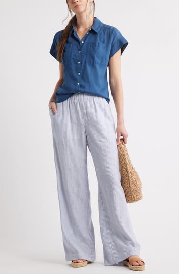 【COSYHARU】Summer Stripe Wide Linen Pants COSYHARU】Summer Stripe Wide Linen Pants Linen Stripe Pants
