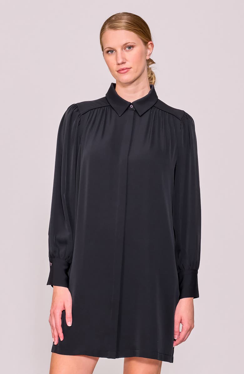 MELLODAY Long Sleeve Crepe Shirtdress, Alternate, color, Black