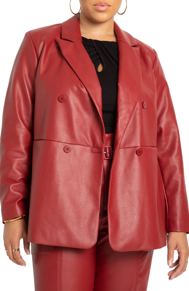 ELOQUII Faux Leather Double Breasted Blazer, Main, color,