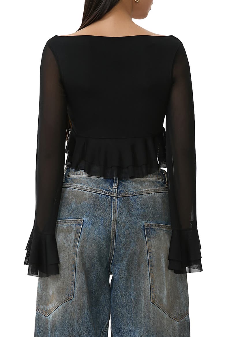 Inaya Layered Bell Sleeve Crop Top, Alternate, color, NOIR