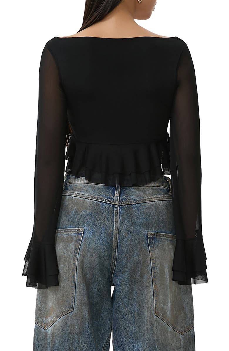 AFRM Inaya Layered Bell Sleeve Crop Top, Alternate, color, Noir