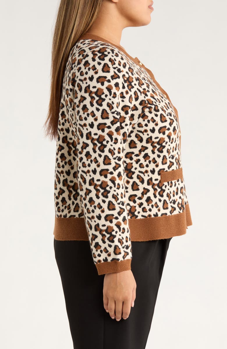Tahari ASL Leopard Jacquard Cardigan, Alternate, color, Espresso Multi