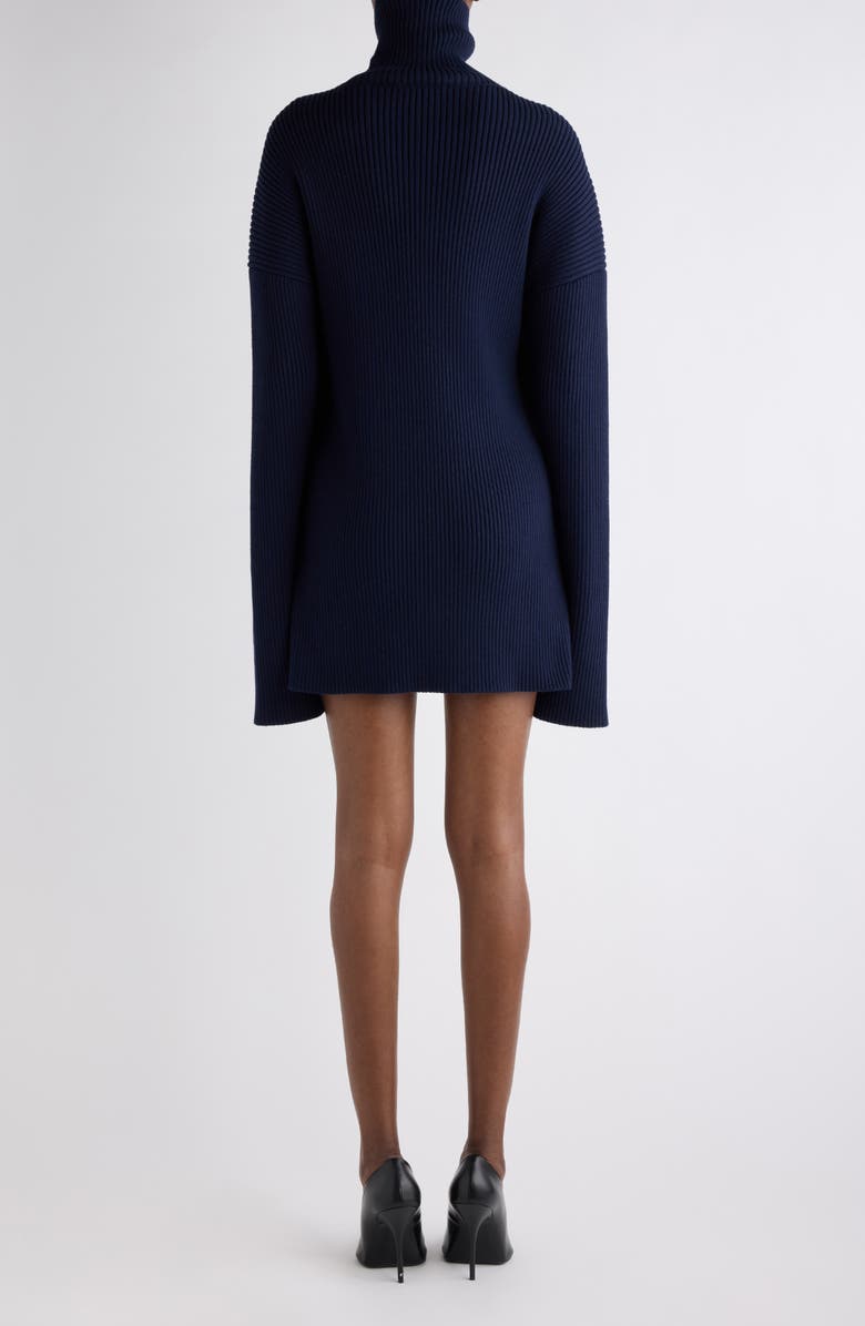 Balenciaga Pinched Long Sleeve Wool Rib Dress, Alternate, color, 4140 Navy