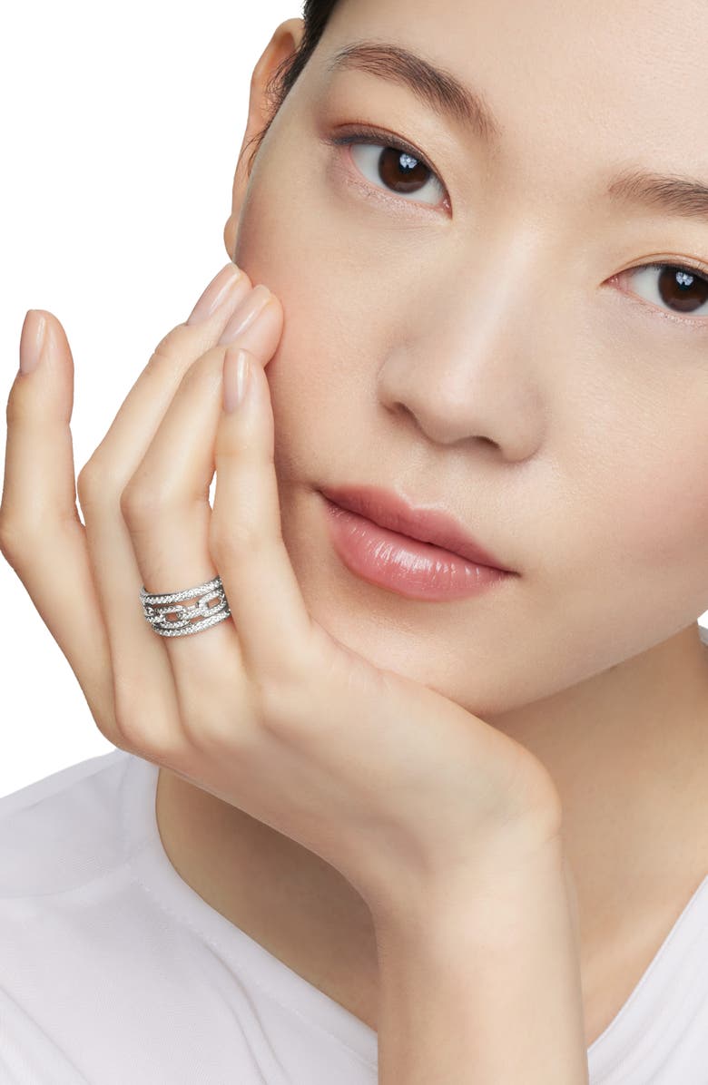 David Yurman Stax 3-Row Chain Link 18k White Gold Ring with Diamonds, Alternate, color, 