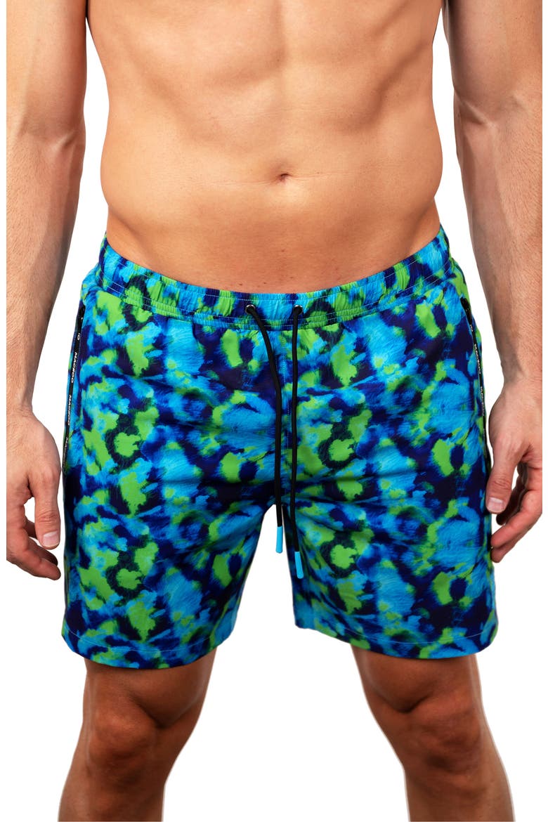Lion Tie Green Swim Trunks, Main, color, GREEN