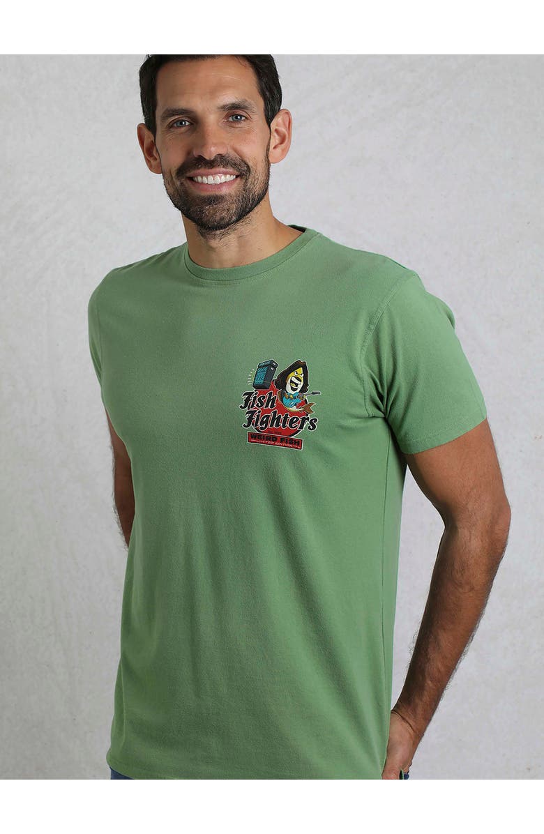 Weird Fish Fish Fighters Back Print Artist T-Shirt, Main, color, Artichoke Green