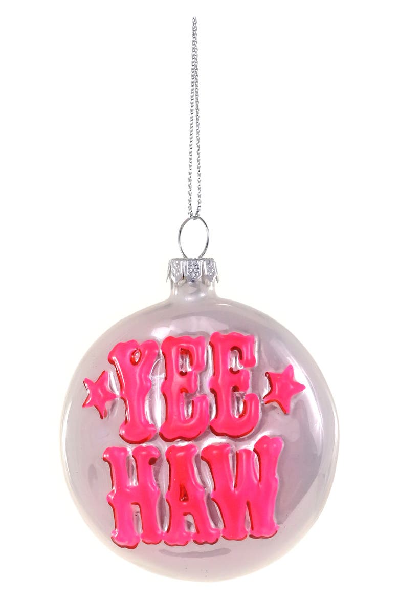 Yee Haw Glass Ornament, Main, color, PINK MULTI
