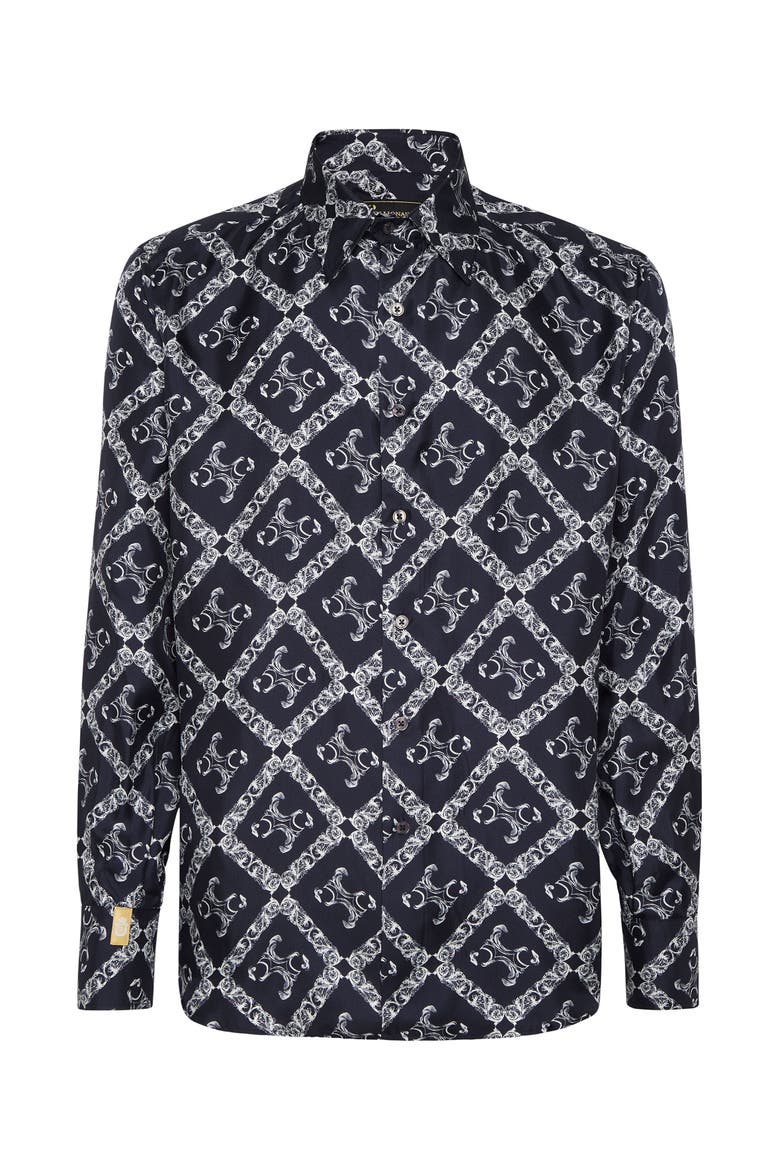 Silk Gold Cut Shirt Bb Monogram Men, Main, color, navy