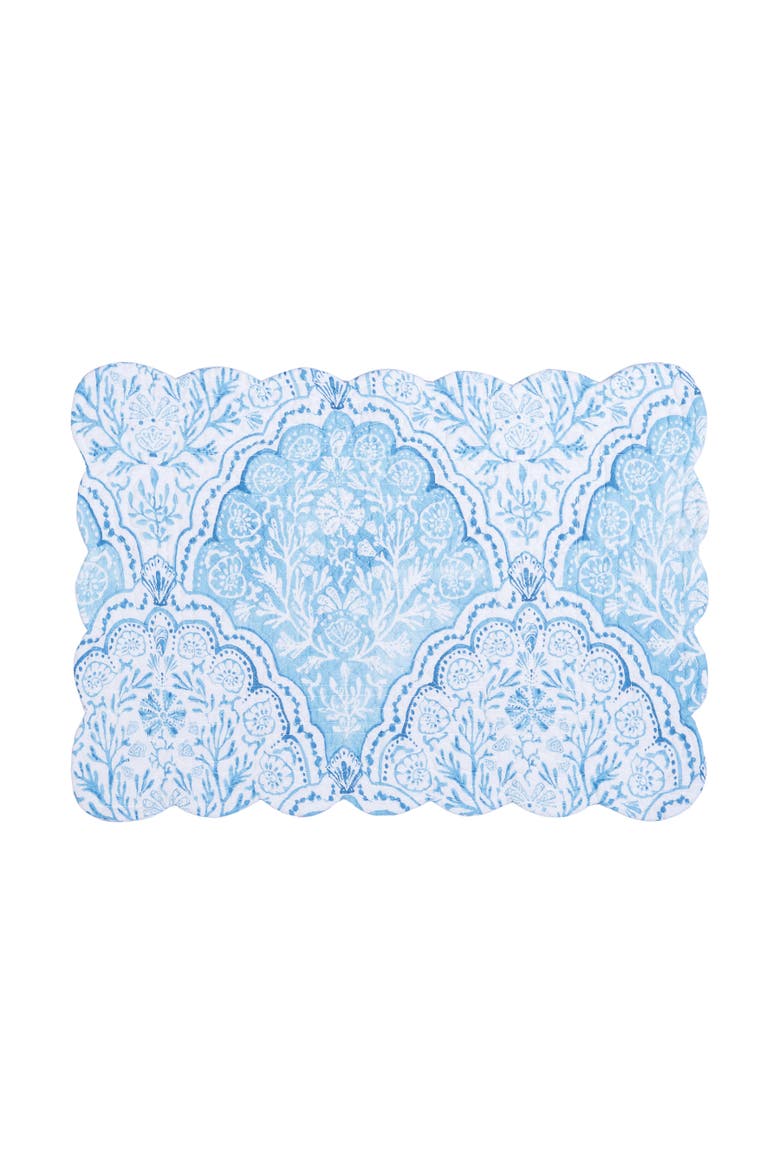 Chinoiserie Coast Reversible Machine Washable Scallop Quilt Placemats Set of 6, Alternate, color, Blue
