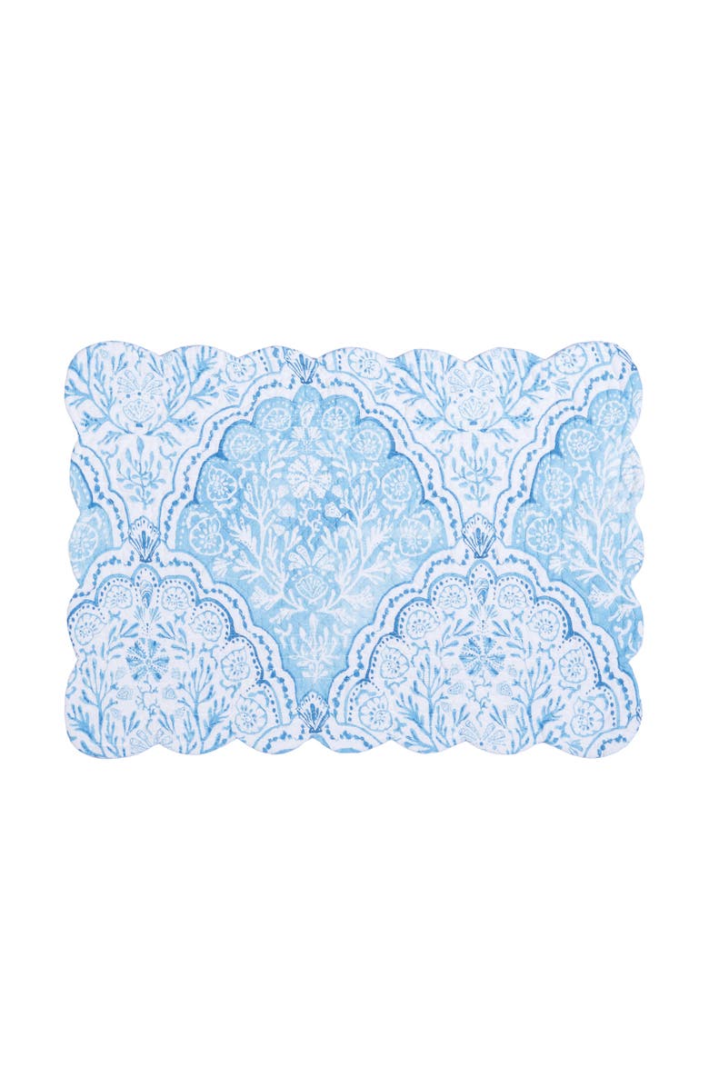 C&F Home Chinoiserie Coast Reversible Machine Washable Scallop Quilt Placemats Set of 6, Alternate, color, Blue