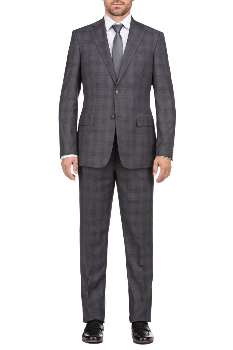 Two Button Notch Lapel Trim Fit Suit, Main, color, GRYTAN