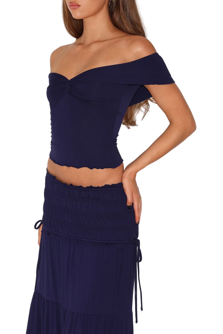 Denali Off the Shoulder Polka Dot Top, Alternate, color, NAVY