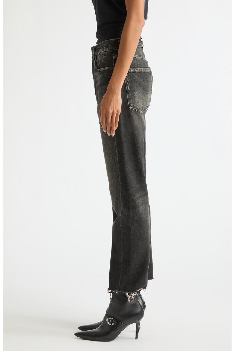 Distressed Fray Hem Stretch Boyfriend Jeans, Alternate, color, ABBEY BLACK