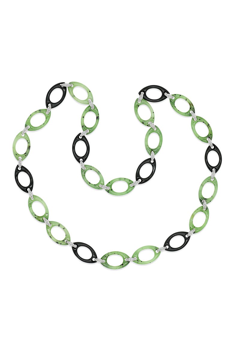Green Nephrite, Black Jade & Diamond Openwork Long Necklace, Alternate, color, WHITE GOLD