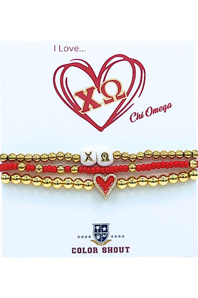Chi Omega Love My Sorority Bracelet Stack, Main, color, Yellow Gold