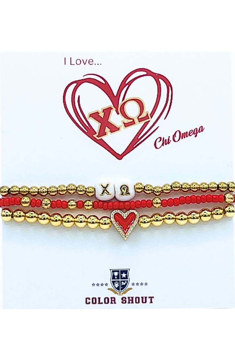 Color Shout Chi Omega Love My Sorority Bracelet Stack, Main, color, Yellow Gold