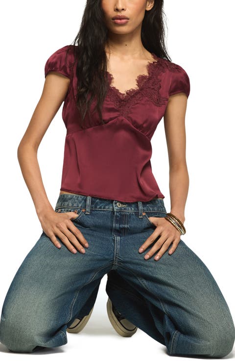 Lace Trim Satin Top