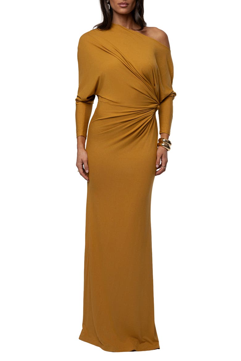 Eternal Obession One-Shoulder Long Sleeve Maxi Dress, Main, color, YELLOW