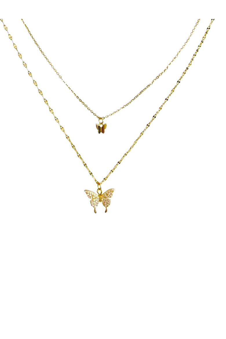 Fluttering Elegance Gold Butterfly Two Layer Necklace, Alternate, color, Gold