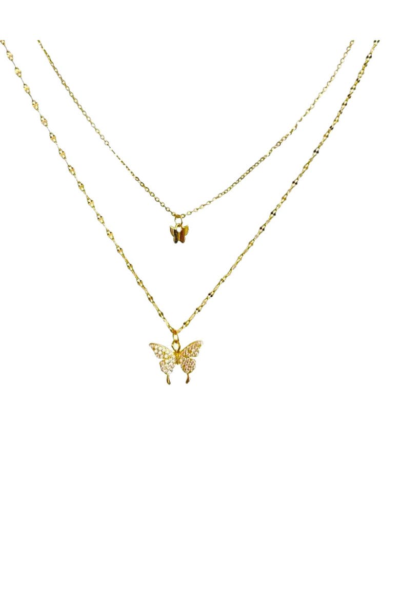 Hollywood Sensation Fluttering Elegance Gold Butterfly Two Layer Necklace, Alternate, color, Gold