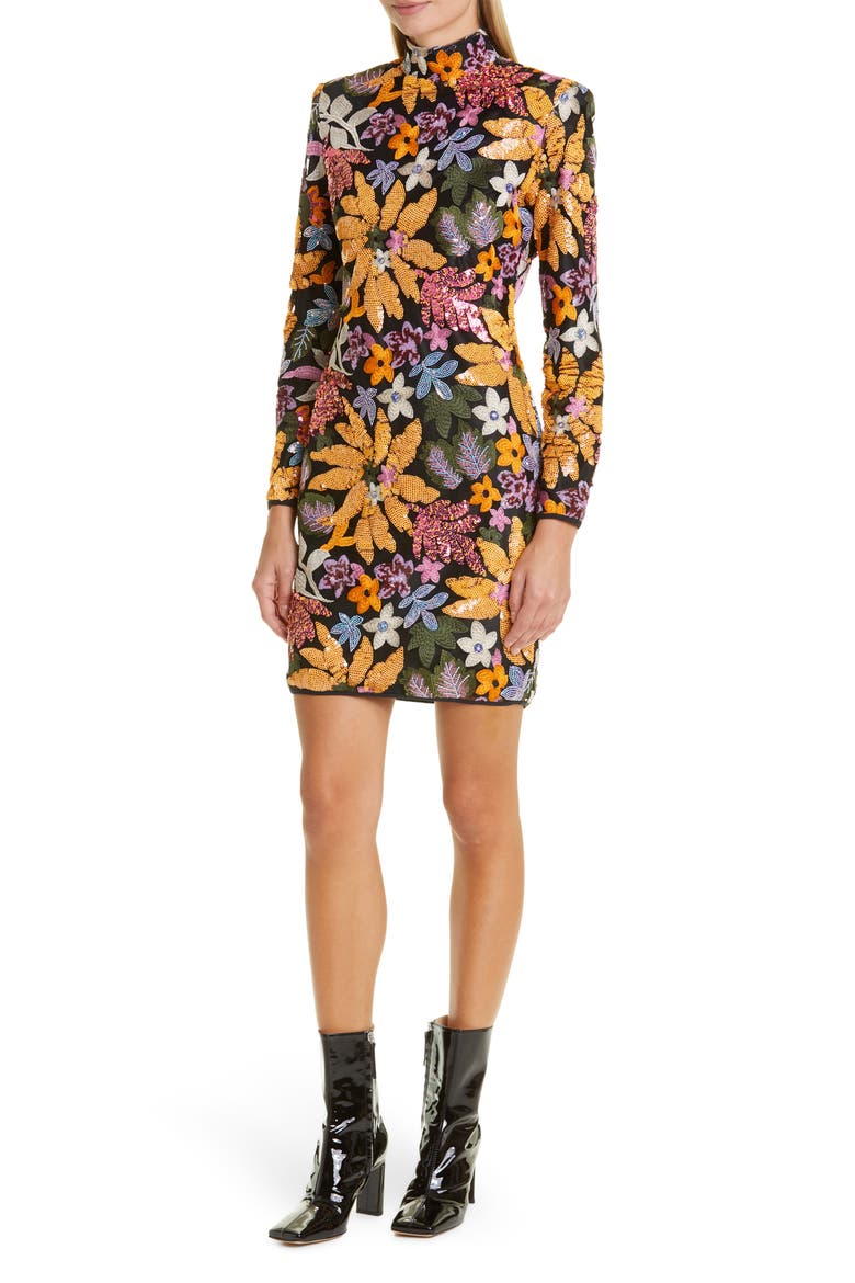 Sequin Embroidered Long Sleeve Minidress, Alternate, color, BOTANIC SEQUIN