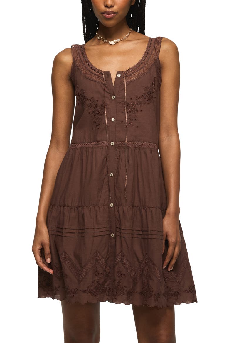 Embroidered Drop Waist Minidress, Alternate, color, FRENCH ROAST
