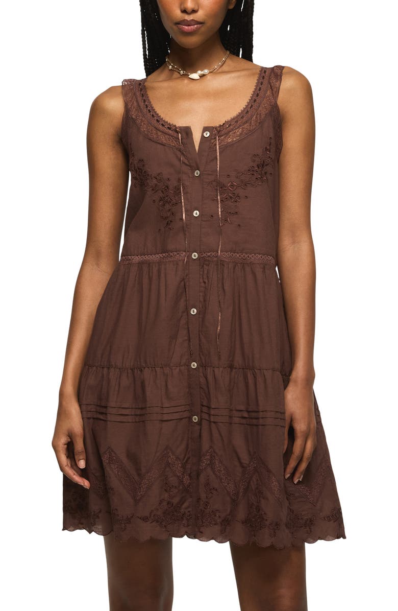 Lucky Brand Embroidered Drop Waist Minidress, Alternate, color, French Roast