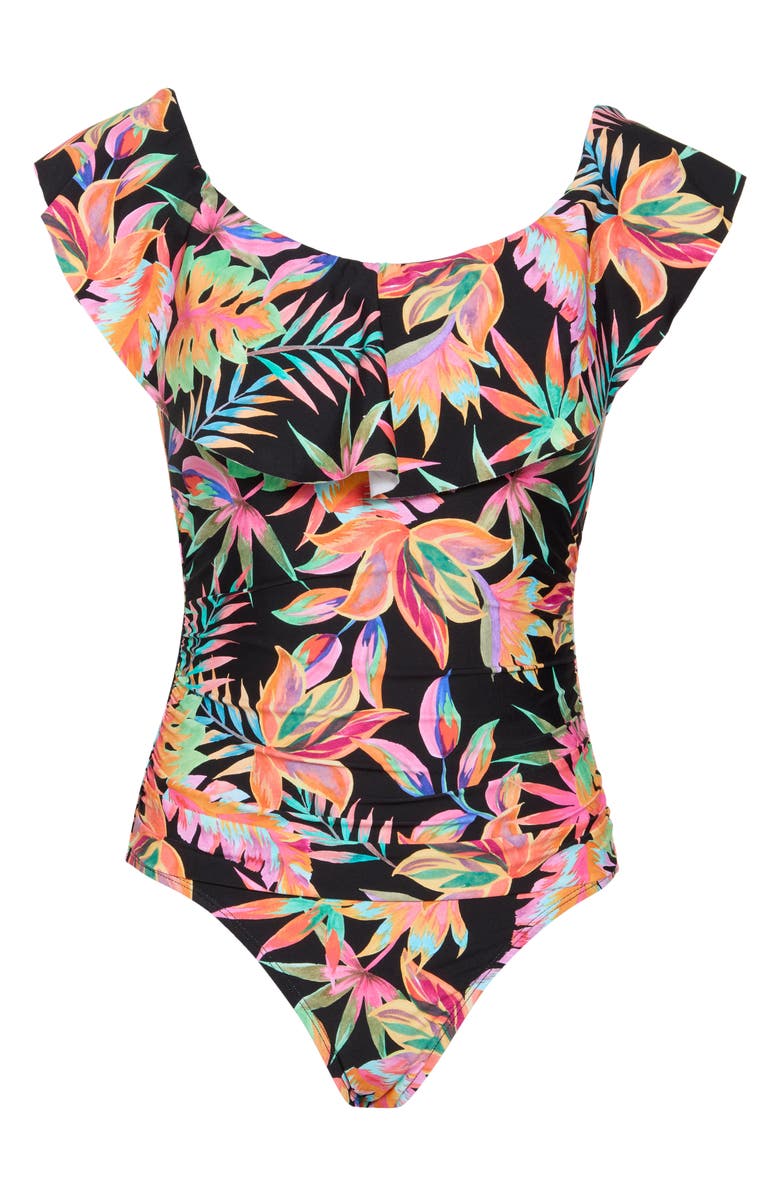 La Blanca Off the Shoulder Ruffle One-Piece Swimsuit, Alternate, color,