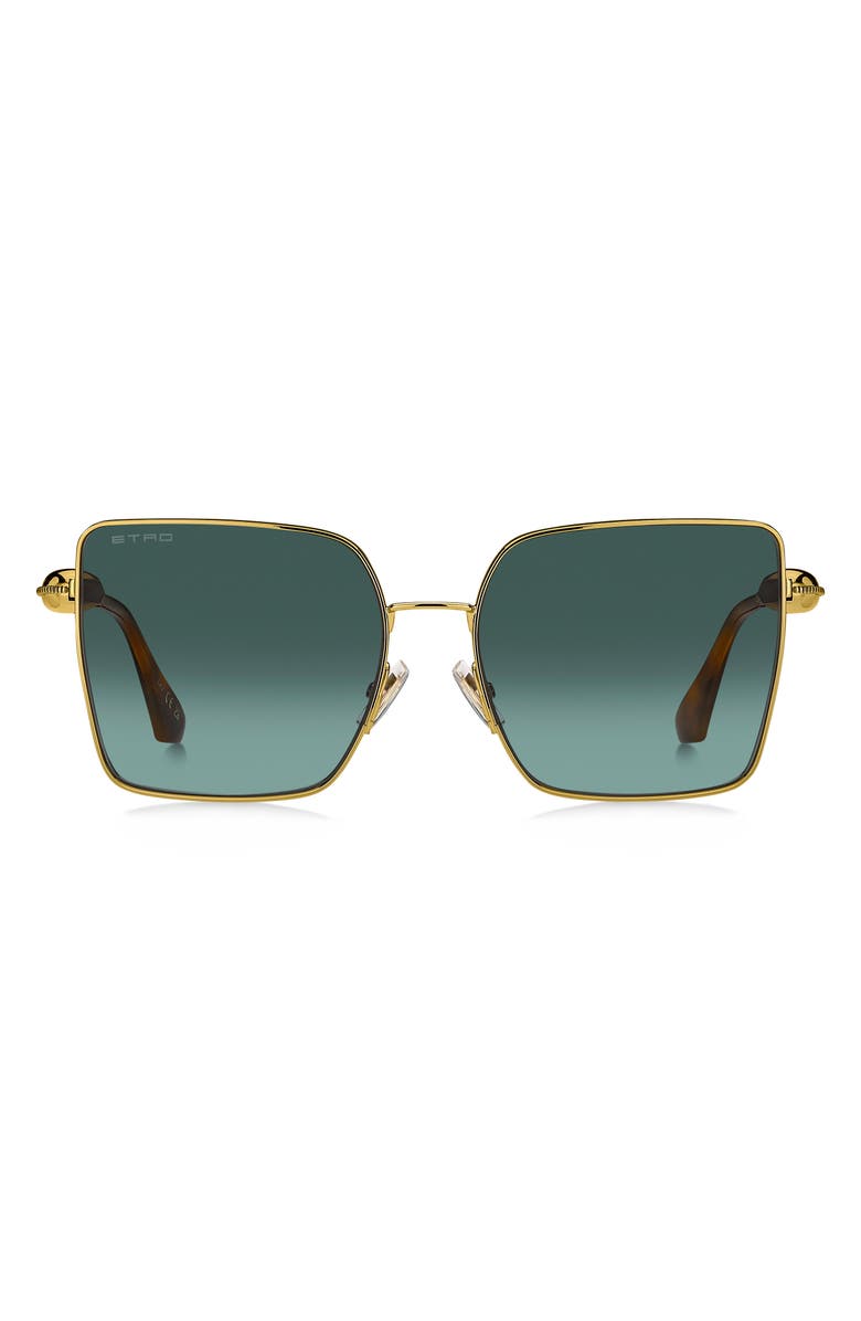Etro 59mm Geometric Square Sunglasses, Main, color, Yellow Antique Gold/ Green