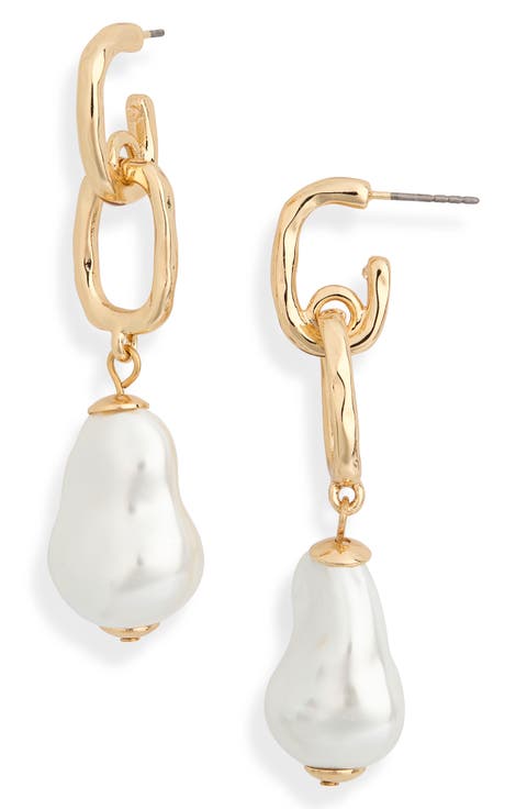 Faux Pearl Link Drop Earrings