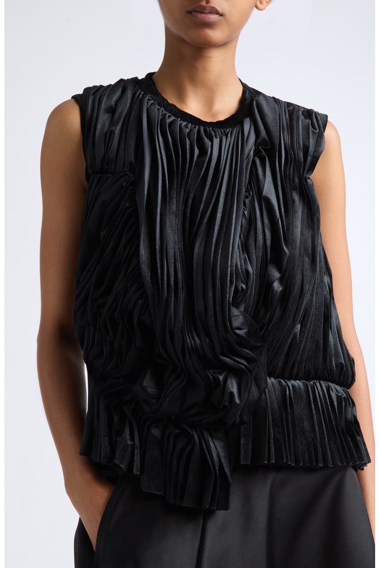 Pleated Stretch Velour Tank, Alternate, color, BLACK