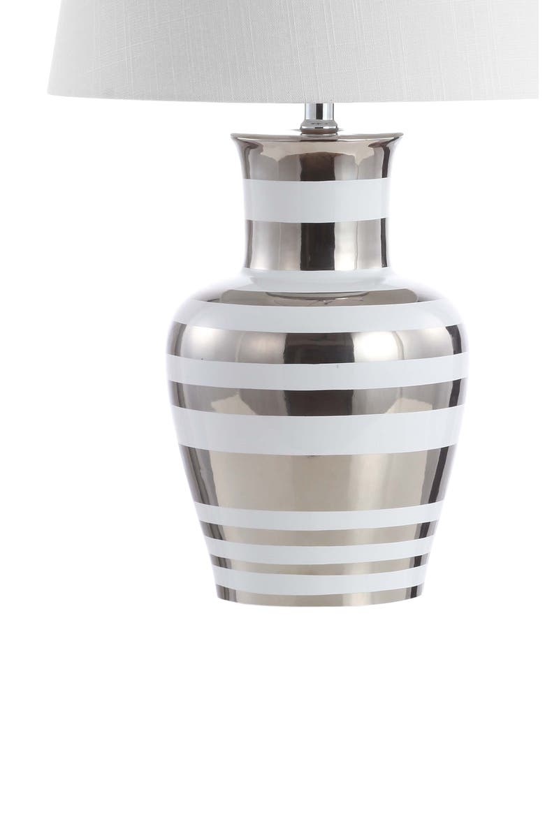 Zilar Striped 28.75" Ceramic/Iron Classic Modern LED Table Lamp, Silver, Alternate, color, Silver/White