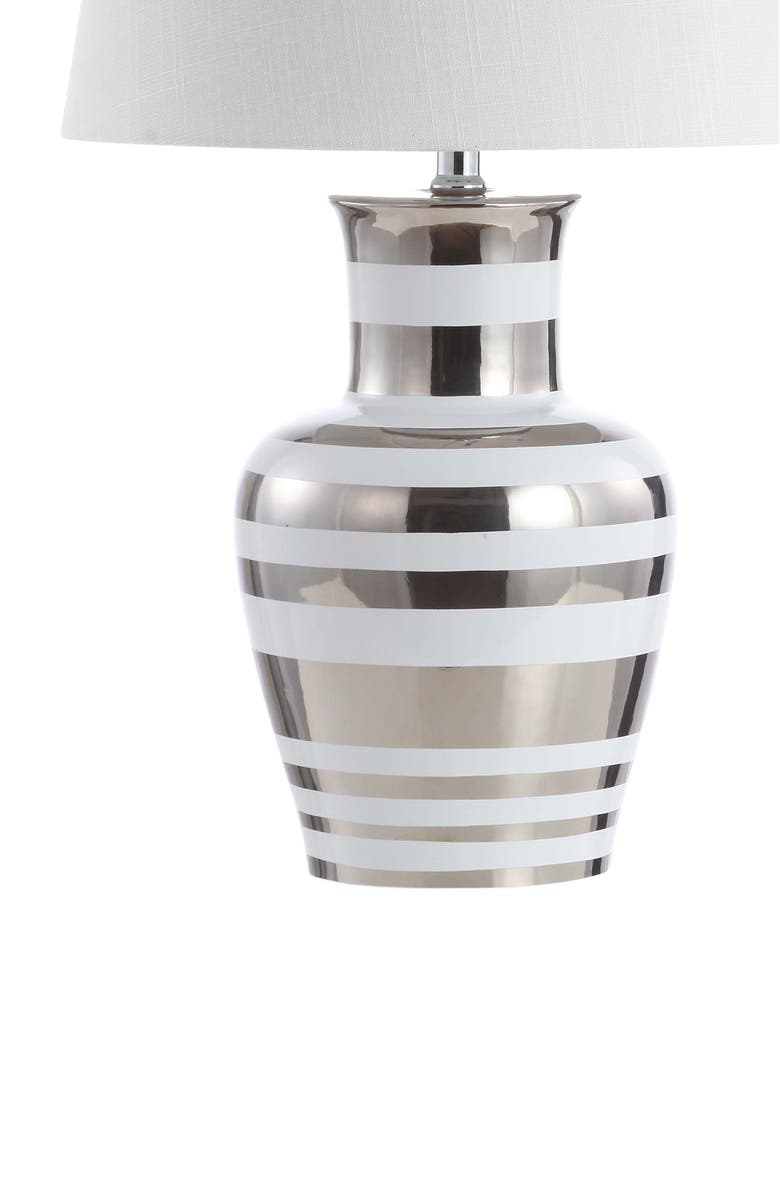 JONATHAN Y Zilar Striped 28.75" Ceramic/Iron Classic Modern LED Table Lamp, Silver, Alternate, color, Silver/White