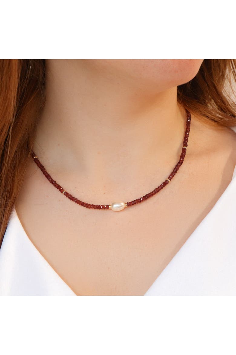 Garnet Bead Pearl Necklace, Alternate, color, Red