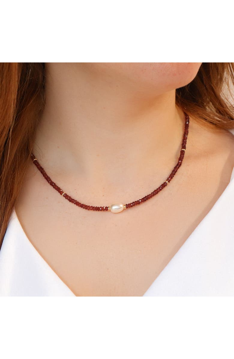 The Lovery Fine Jewelry Garnet Bead Pearl Necklace, Alternate, color, Red