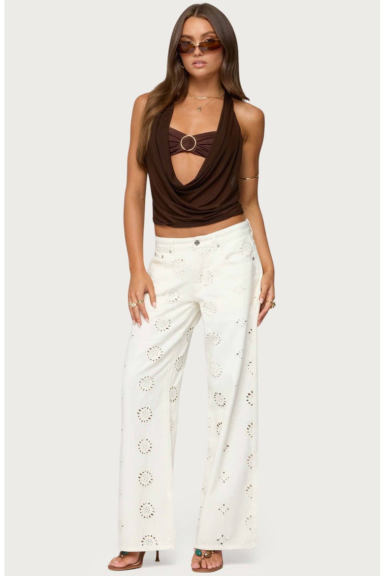Eyelet Embroidered Low Rise Wide Leg Jeans, Alternate, color, WHITE
