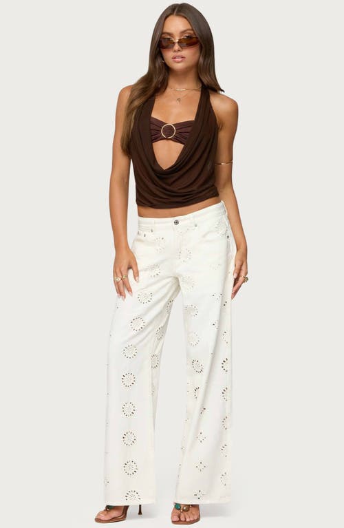 Edikted Eyelet Embroidered Low Rise Wide Leg Jeans In White