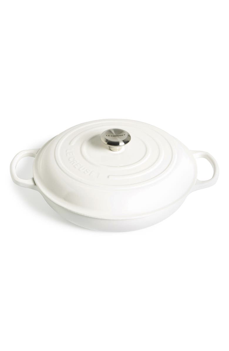 Le Creuset Signature 5 Quart Enameled Cast Iron Braiser, Main, color, White